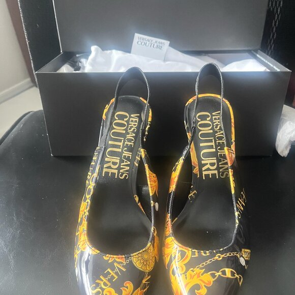 VERSACE Jeans Couture Authentic Baroque Motif Slingback Shoes - Picture 3 of 6